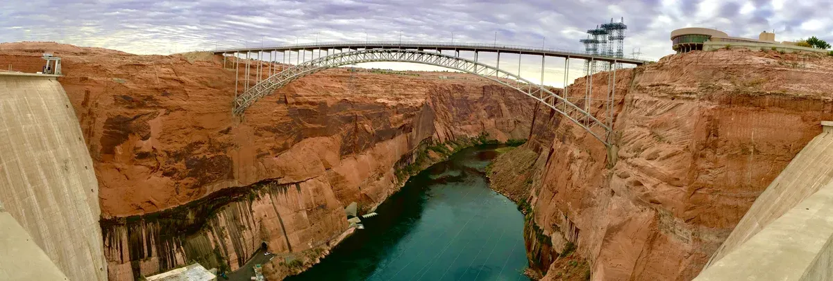 Glen Canyon Dam Bridge over the Colorado River, a stop on an Antelope Canyon tour from Las Vegas, Page, Arizona.