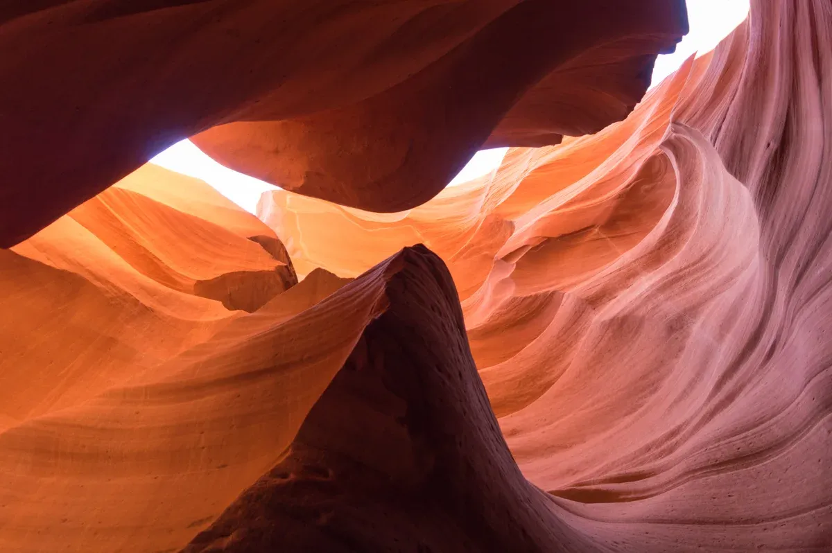 Curved canyon walls inside Lower Antelope Canyon, a stop on an Antelope Canyon tour from Las Vegas, Page, Arizona.